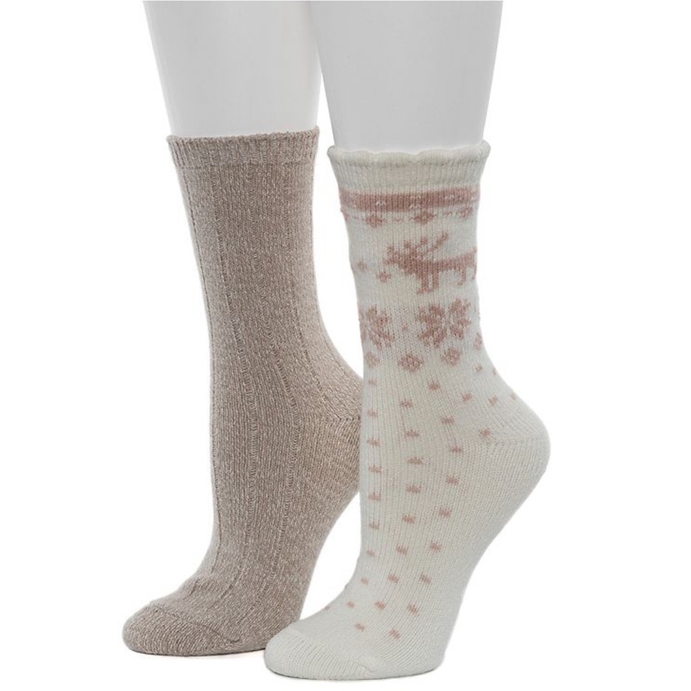 NWT Cuddl Duds 2-pack plushfill scallop snowflake reindeer crew socks